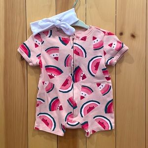 Old Navy Watermelon Onesie with Headband/Bow